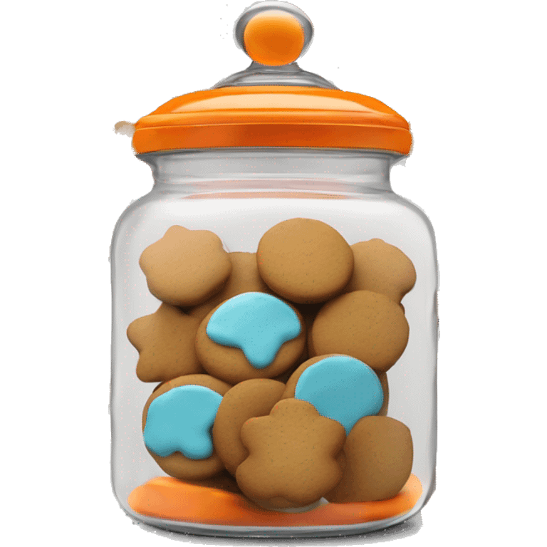 Realistic glass cookie jar with orange lid full of gingerbread cookies isolated.  emoji