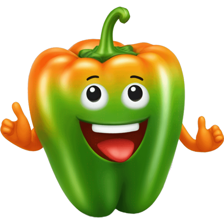 "Draw a friendly green bell pepper character with bright eyes and an orange smile. It stands on a red line, making an 'OK' sign with both hands. The character is shiny and radiates positive energy." emoji