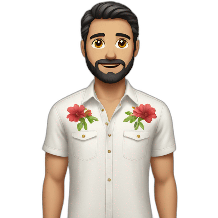 white man dark hairs flower shirt red pant emoji