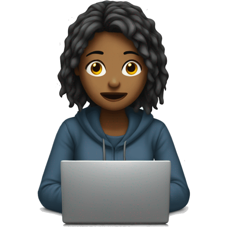 distressed young woman sitting at a computer emoji