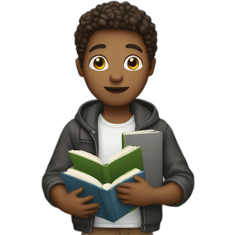 boy designer holding laptop and book emoji