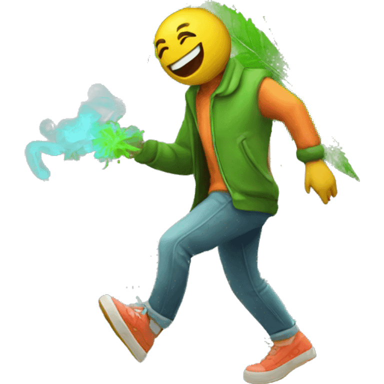 420 neon raving person smoking. dancing raver hemp leaves emoji