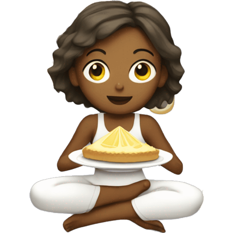 White Yoga girl eating a lemon pie emoji