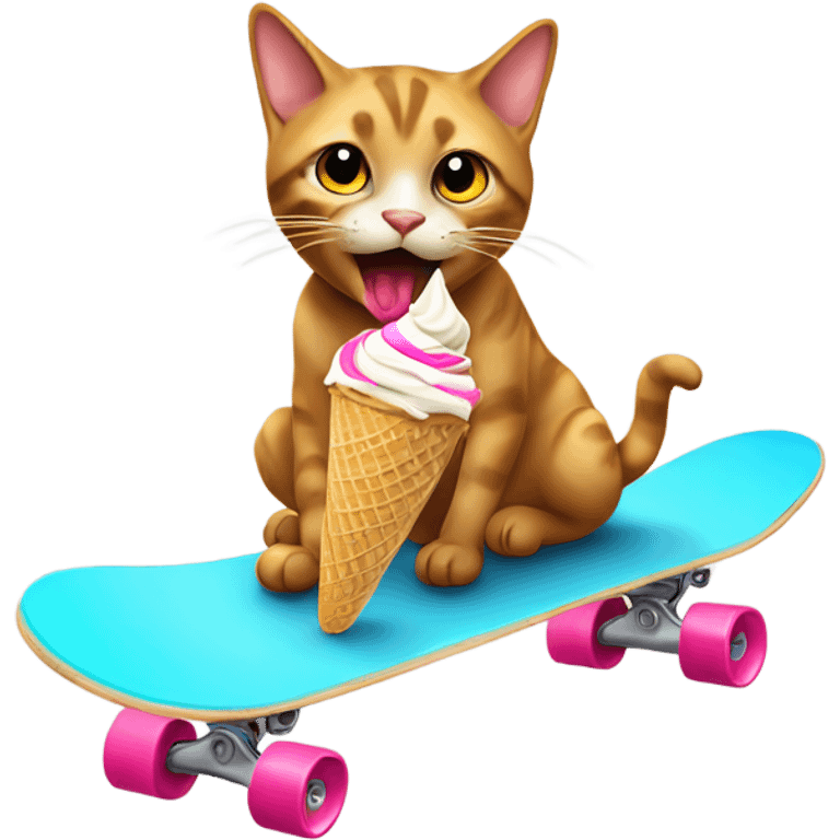 Cat eating ice cream in skate board emoji