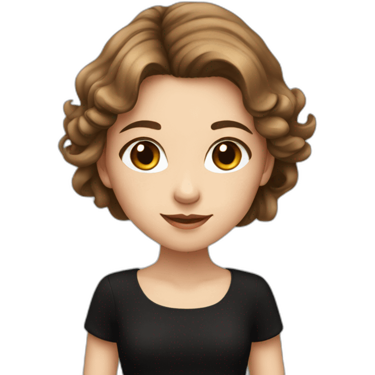 girl; brown-long-hair; black-dress;portrait; emoji