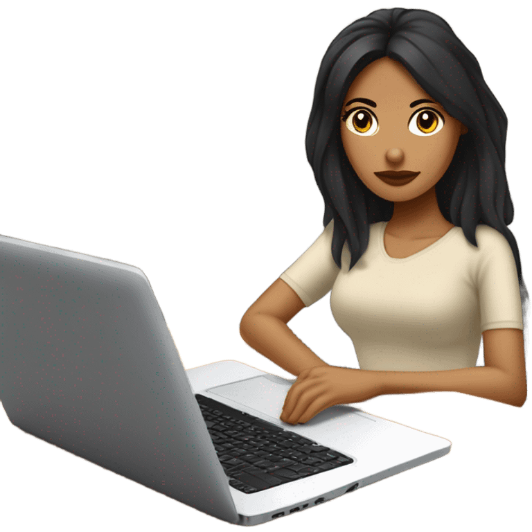 Quiero un emoji de una mujer mexicana pelo negro estudiante CON SU LAPTOP en un escritorio con cafe emoji