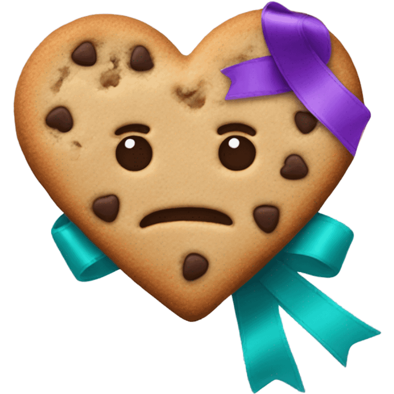 Cookie heart with teal purple awareness ribbon emoji