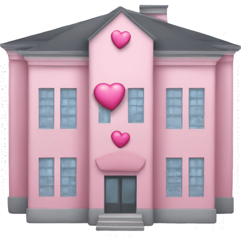 school building that has hints of pink and has a baby pink love heart on the front emoji