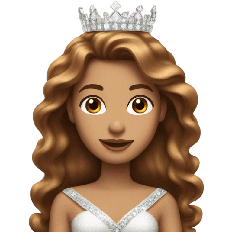 White pageant queen with long brown hair with crown  emoji