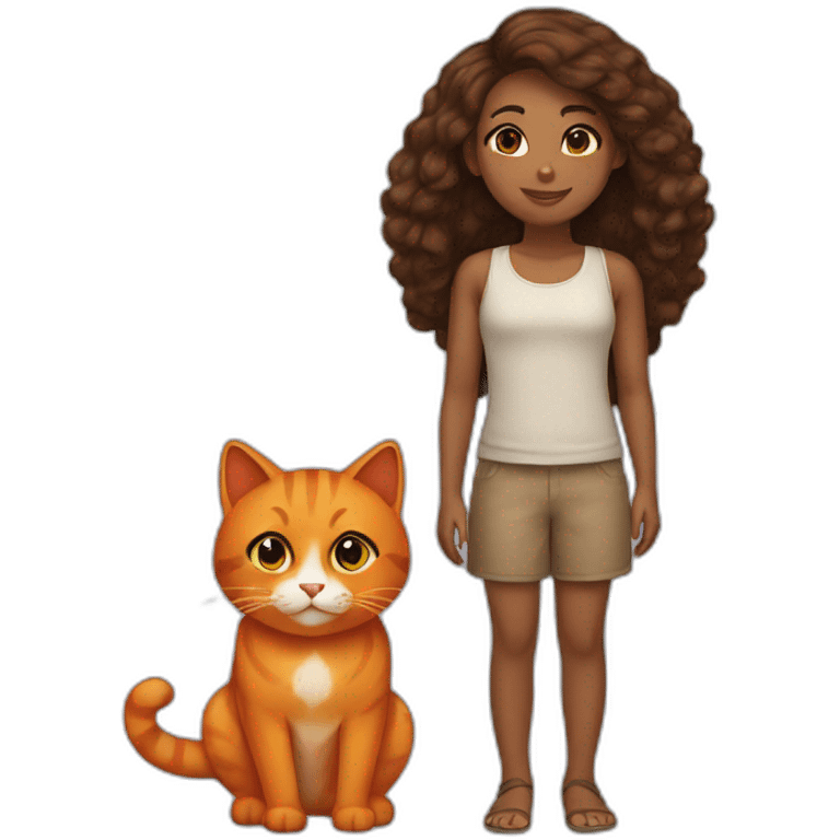 Brown girl and orange cat emoji