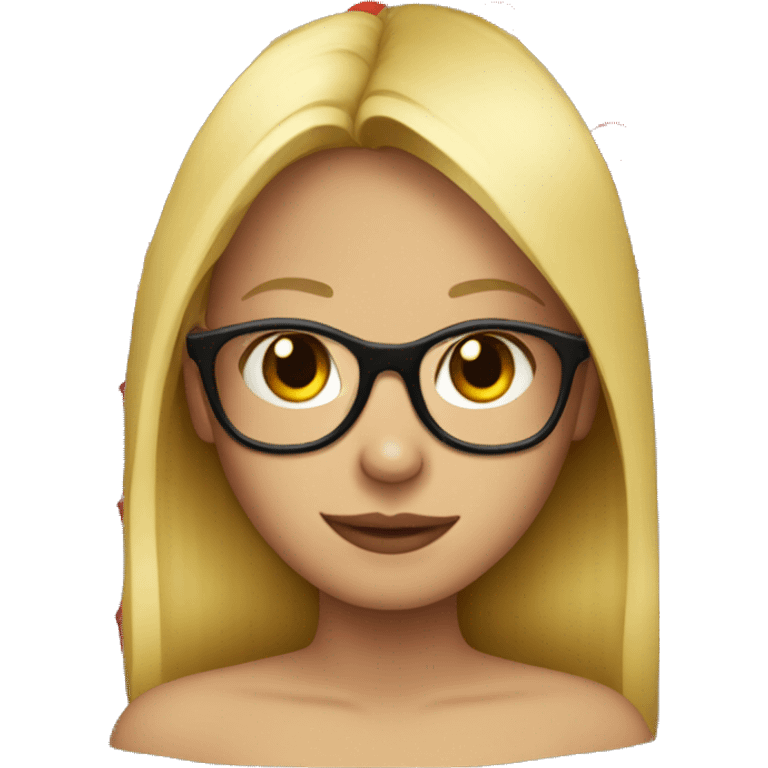 Girl wearing glasses with blonde hair and red devil horns emoji