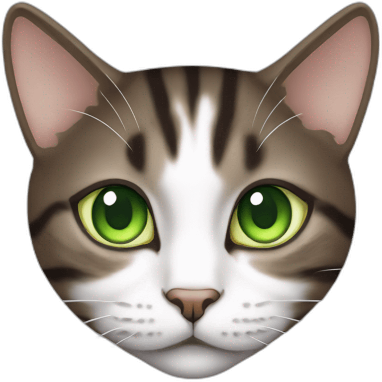 Dark brown and white Tabby Cat with green eyes, laying on the side emoji