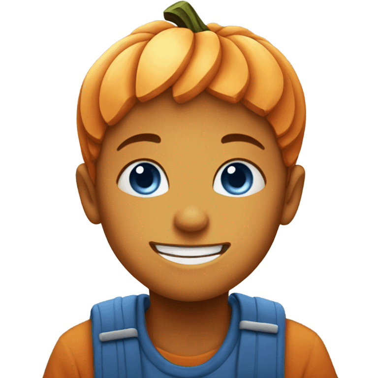 blue eyes boy sitting with pumpkin smile emoji