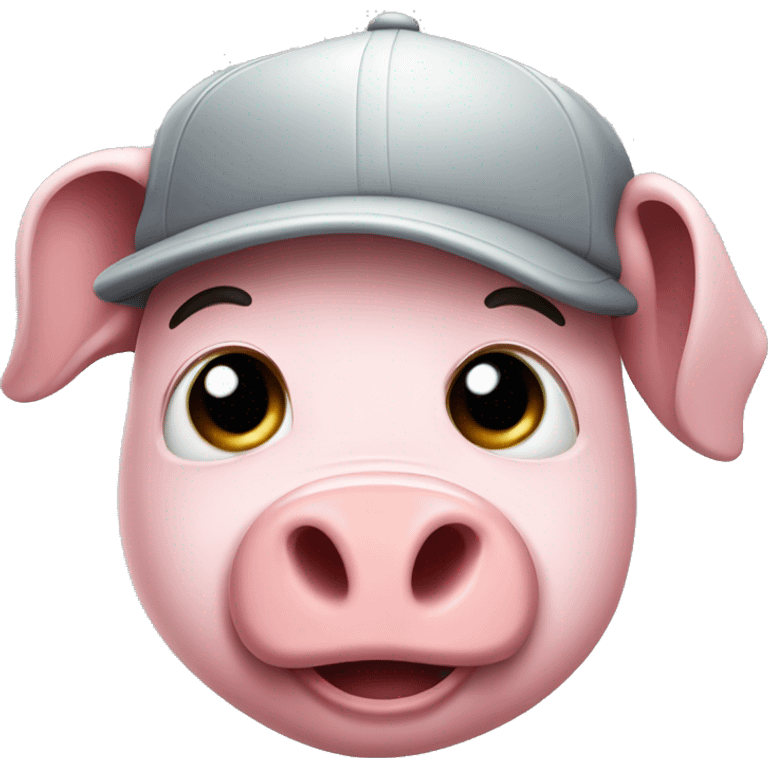 Swine wih grey eyes in baseball cap emoji