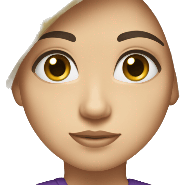 A girl with black hair and hazel green eyes, wearing a purple shirt with white Army name on it emoji