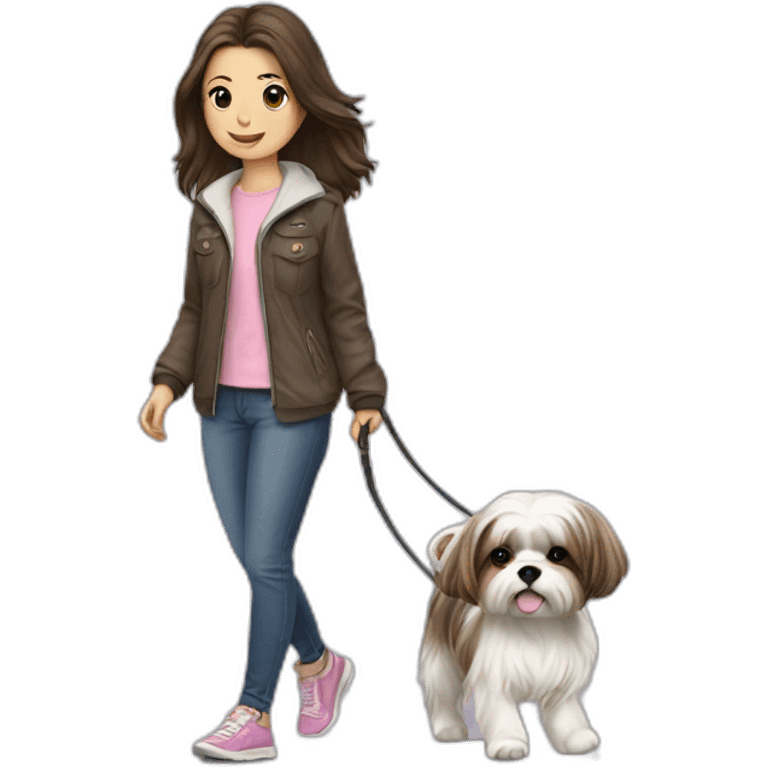 girl walking shih tzu on leash emoji