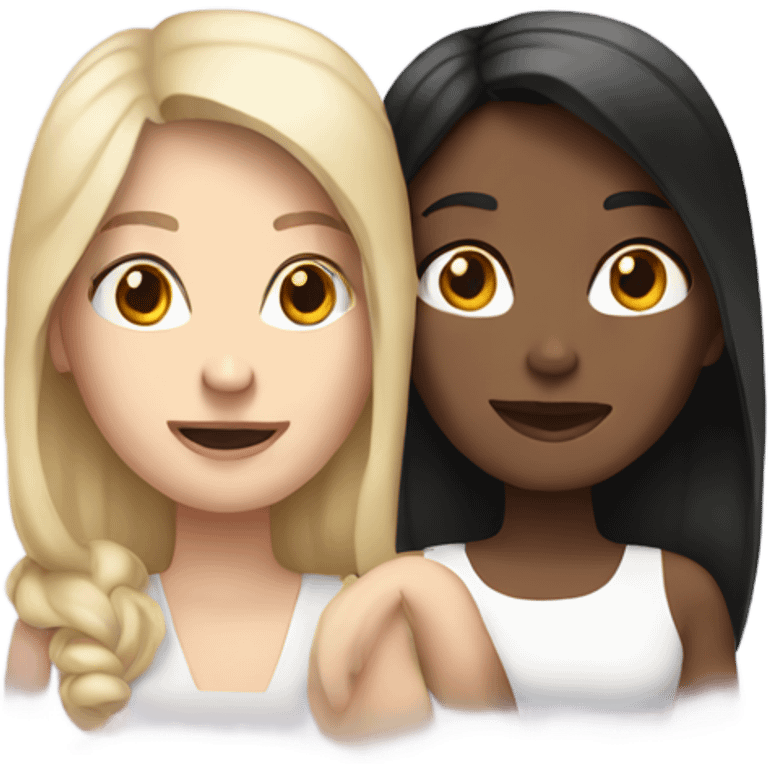 white woman holding white brunette woman, in love emoji