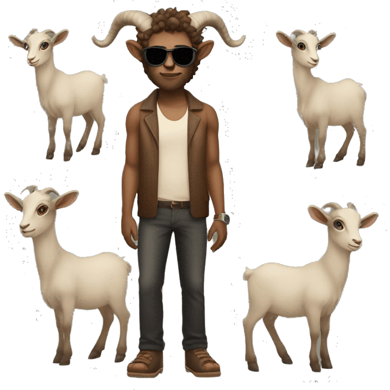 Faun with sunglasses. Full body emoji with goat horns and lighter skin shade emoji