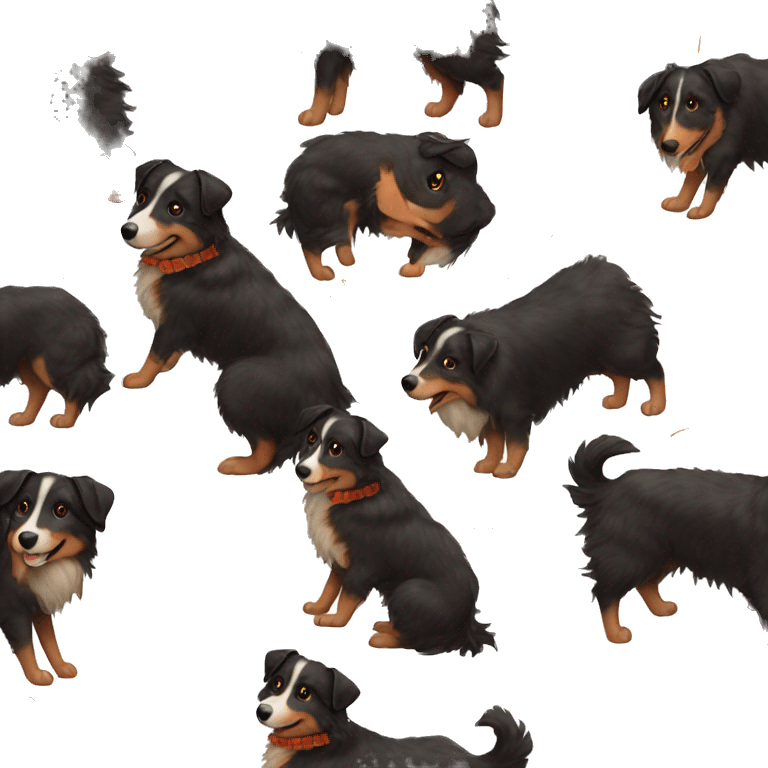 Small black australian shepherd dog wearing autumn leaves emoji