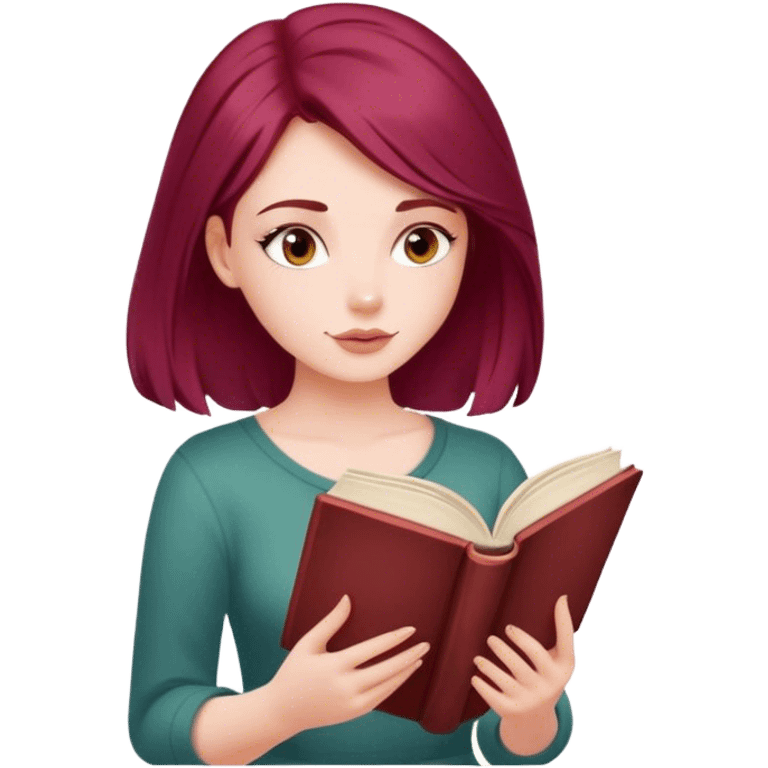 A beautiful, burgundy haired girl reading a book emoji