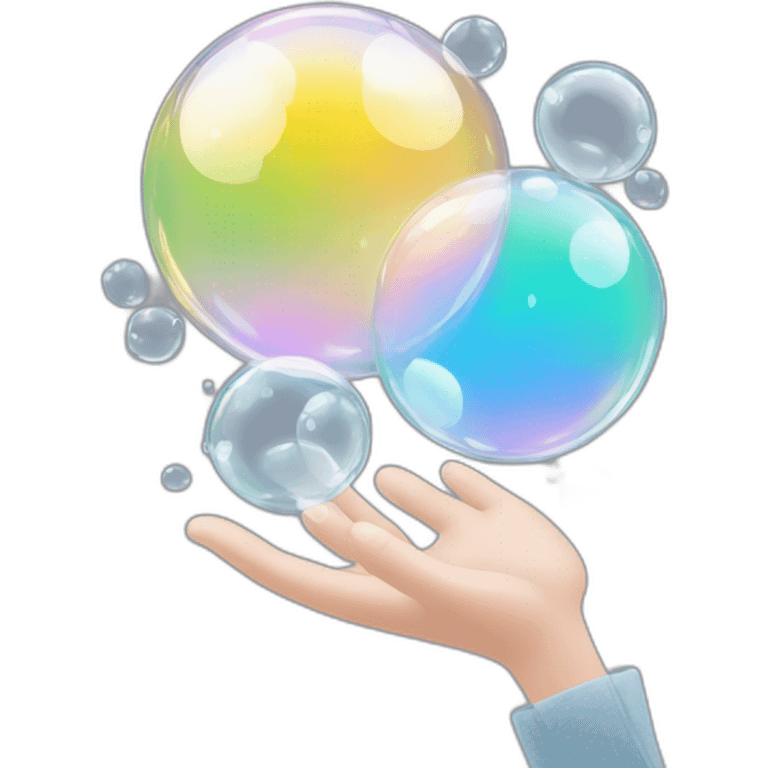 two clear transparent soap bubbles chlorinate each other's hands emoji