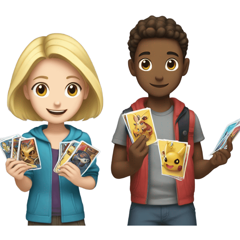 white boy and white girl opening pokemon cards together emoji