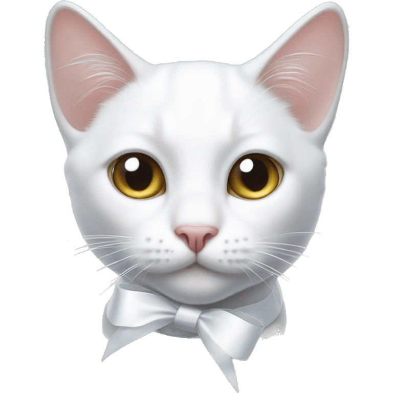 white Cat with white ribbon in ear  emoji