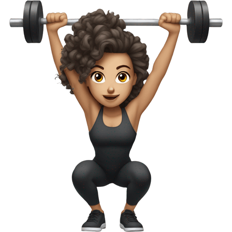 White Curly girl doing squats with barbell emoji