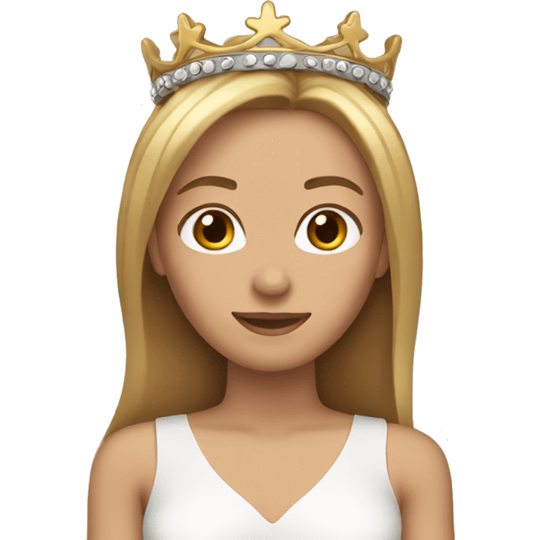 Female, fair skin, straight long light brown with blonde highlights and slight curl in the end hair, wearing a crown emoji