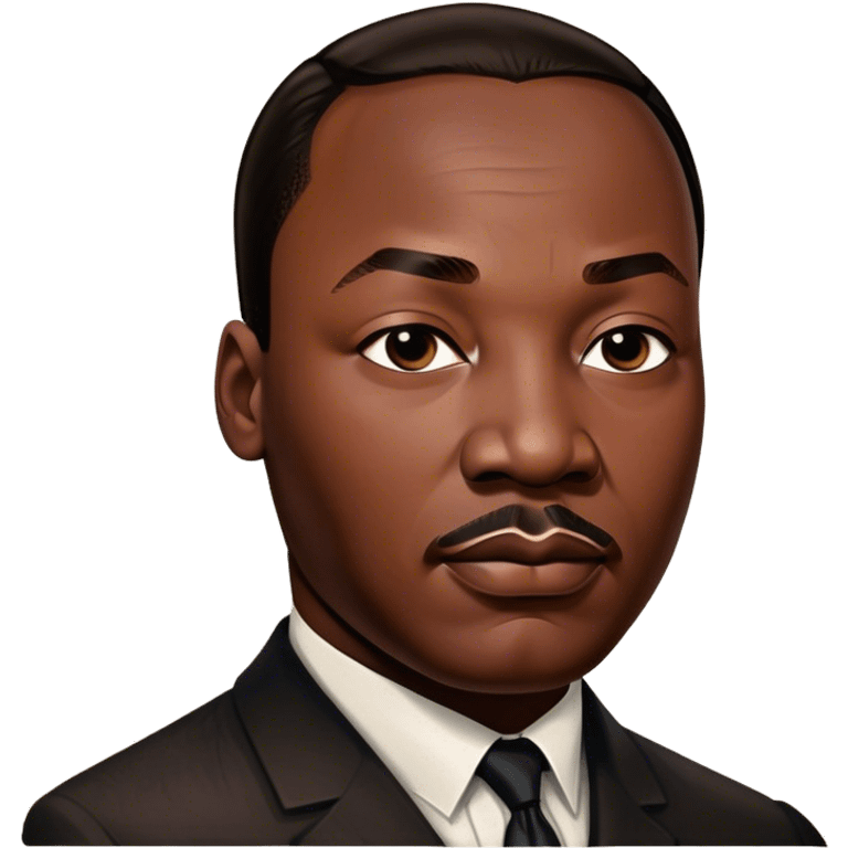 Cinematic Realistic Martin Luther King Jr. Portrait Emoji, depicted as a compassionate determined civil rights leader in period attire with a powerful gaze, rendered with rich textures and inspiring dynamic lighting that captures his historic legacy. emoji