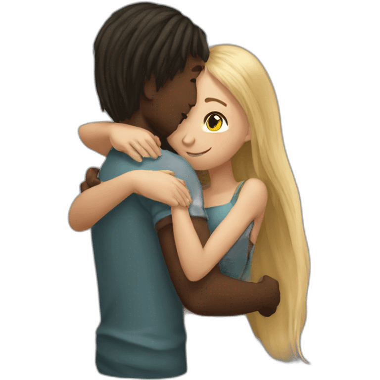 African young man hugging russian girl with long hair emoji