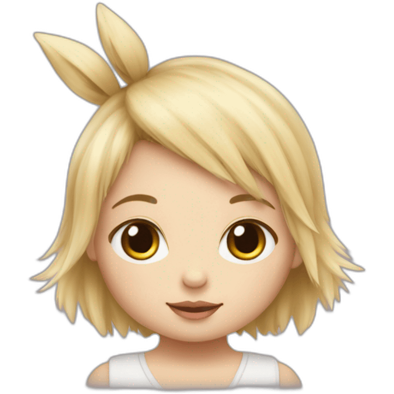 bébé fille blonde décoiffée avec une peluche Totoro  emoji