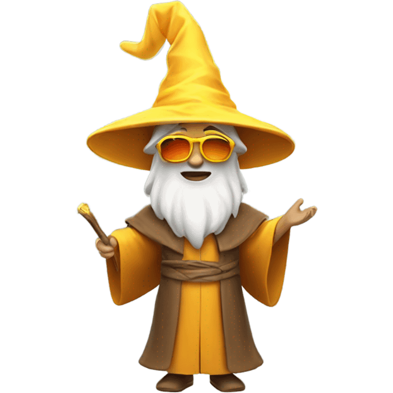 Wizard wearing sun robe and sun hat because he loves the sun emoji