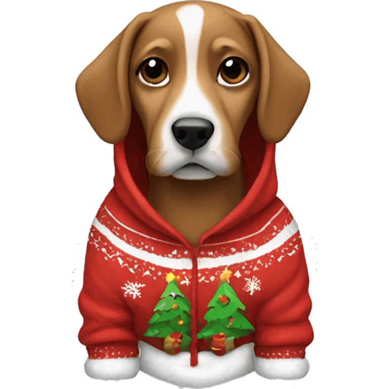 dog wearing a christmas hoodie emoji