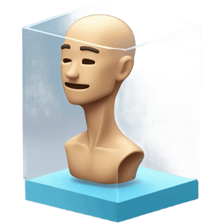 male abs inside a glass cube on a stand isometric view emoji