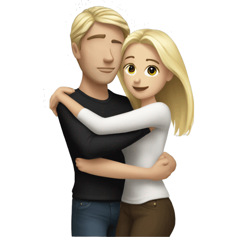 White realistic couple dark ref hair girl and blond men hugs emoji