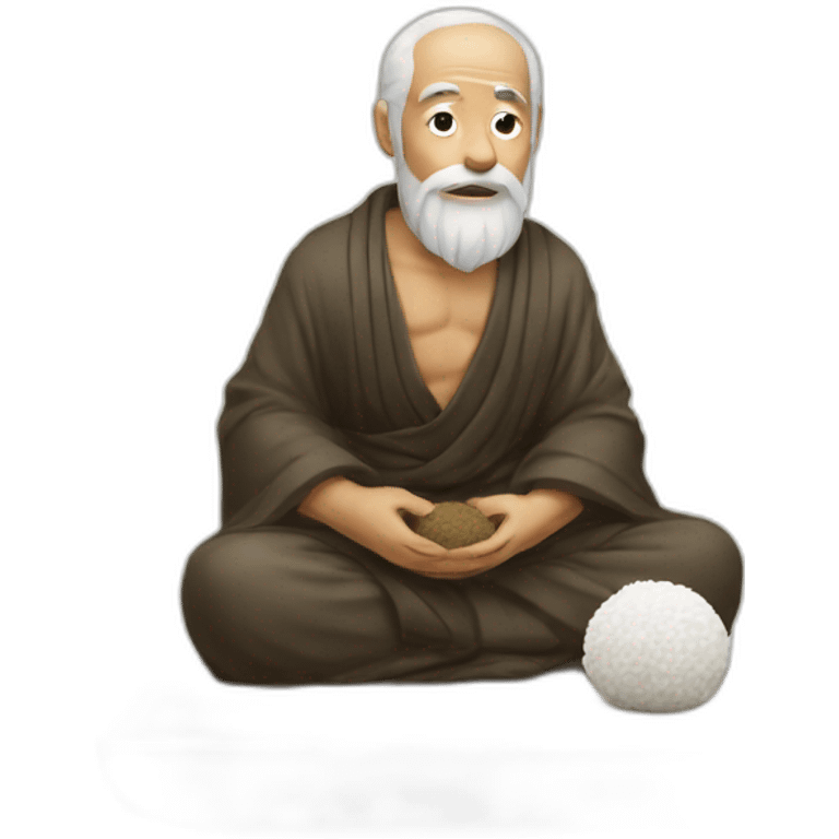 ancient philosopher sitting in front of rice ball emoji