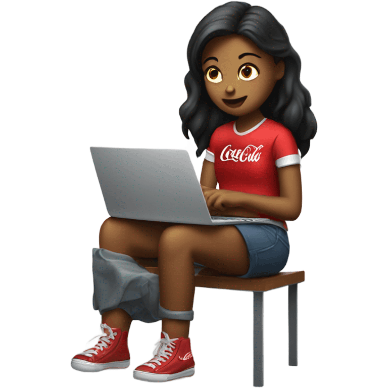 tired girl with laptop drinking coca-cola emoji