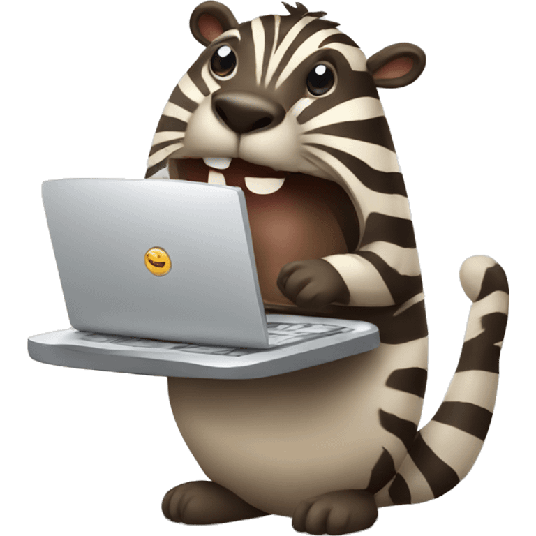 zebra as beaver with computer emoji