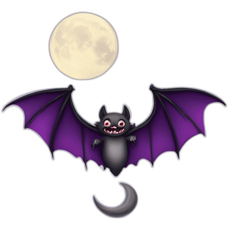 purple dripping vampire bat wings flying  in front of large crescent moon emoji