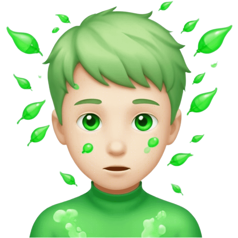 A boy with green gas around him and flies emoji