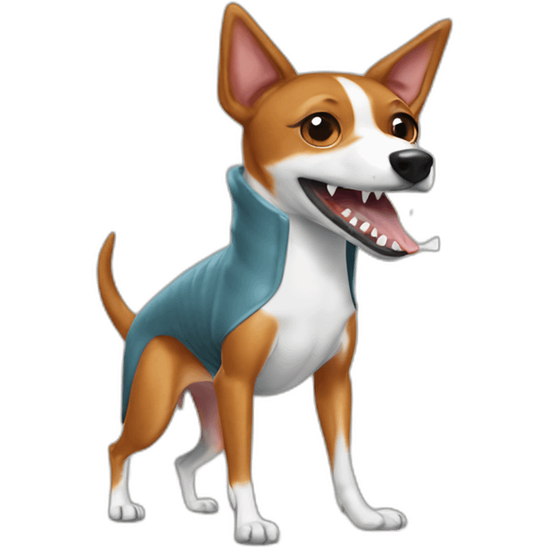 Basenji dressed like a shark emoji