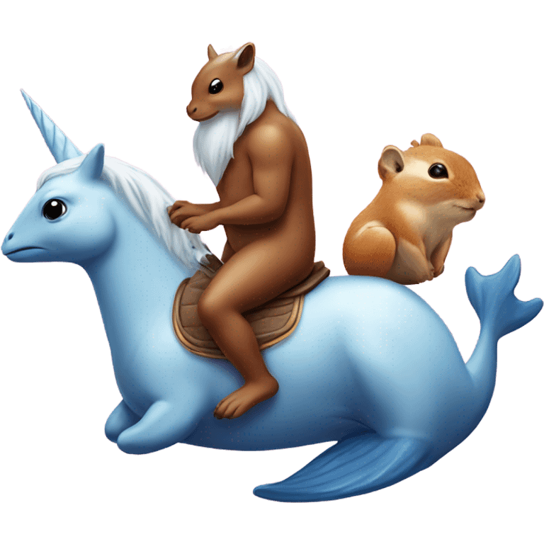 a whale and a squirrel riding a unicorn emoji