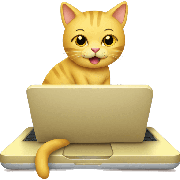 Yellow cat typing on a laptopn emoji