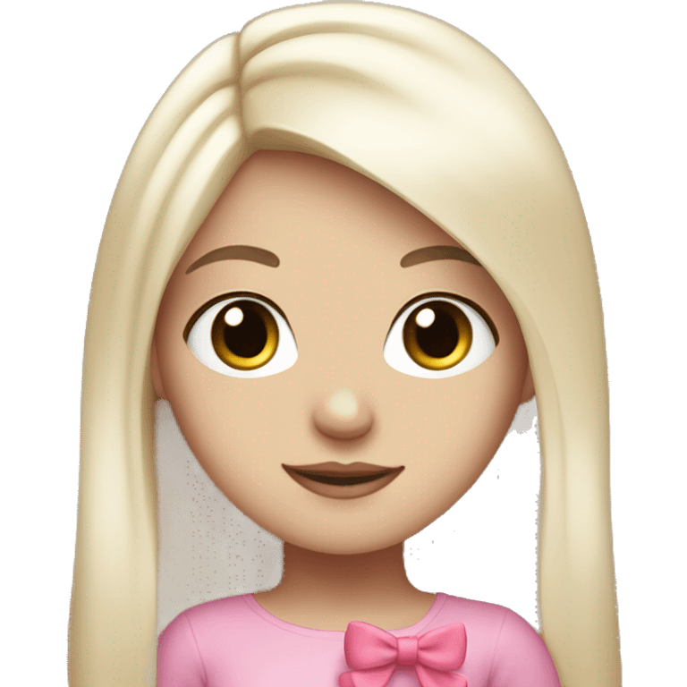 white girl, cute with black long straight hair with pink bow emoji