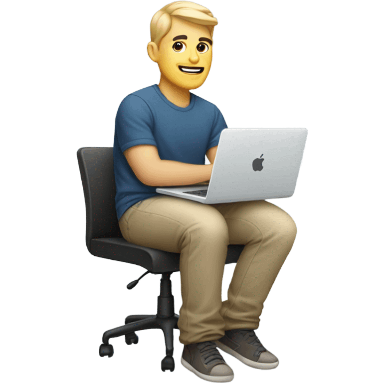 white-skinned male product designer sitting with macbook emoji