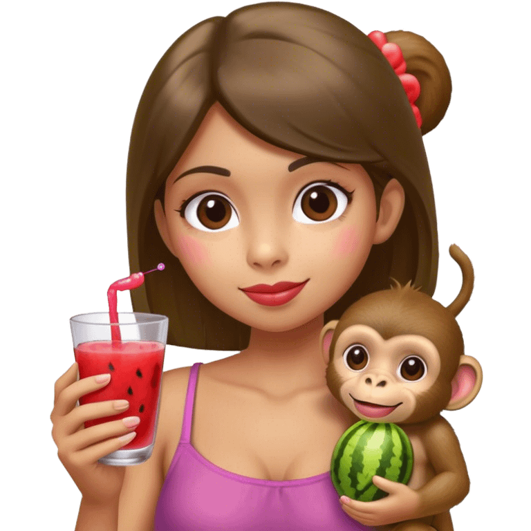 girl with monkey, grape juice, watermelon emoji