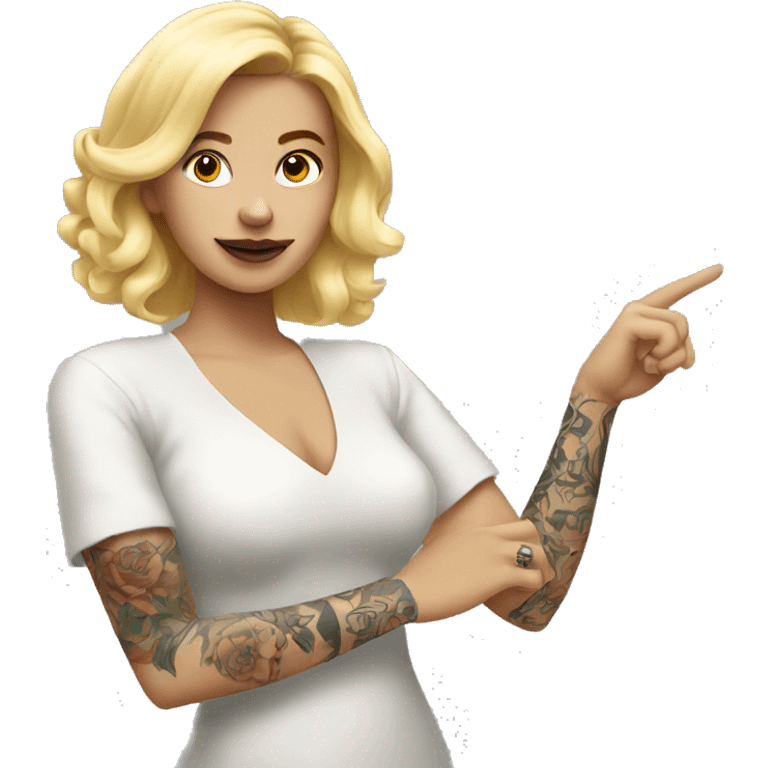 Blonde Elegant women with tattoos on the body everywhere, and her hand pointing forward  emoji