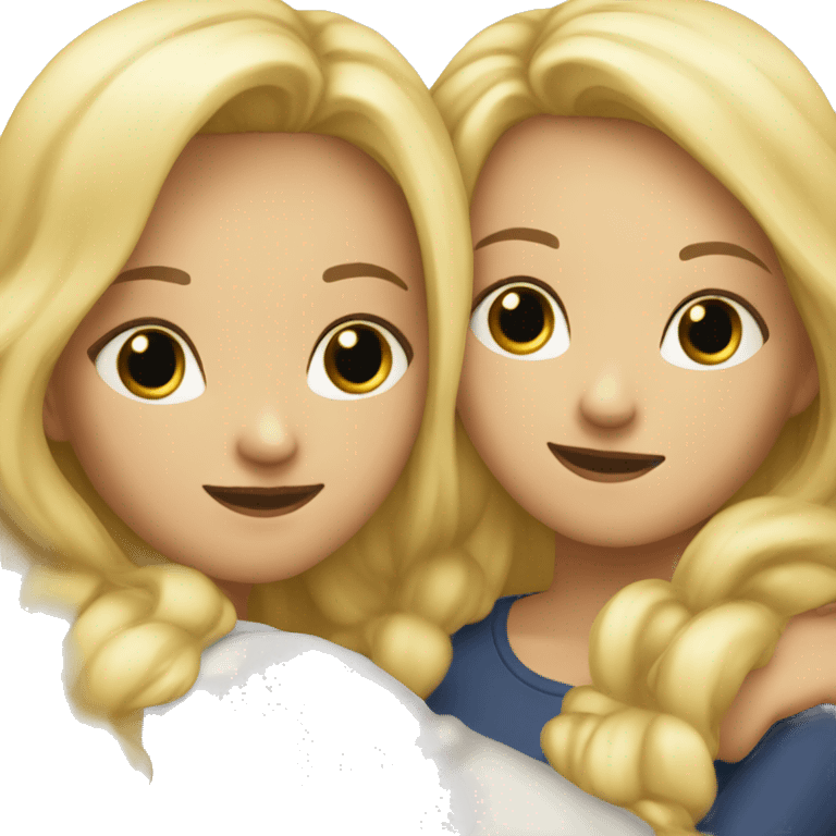 two blonde girlfriends hugging emoji