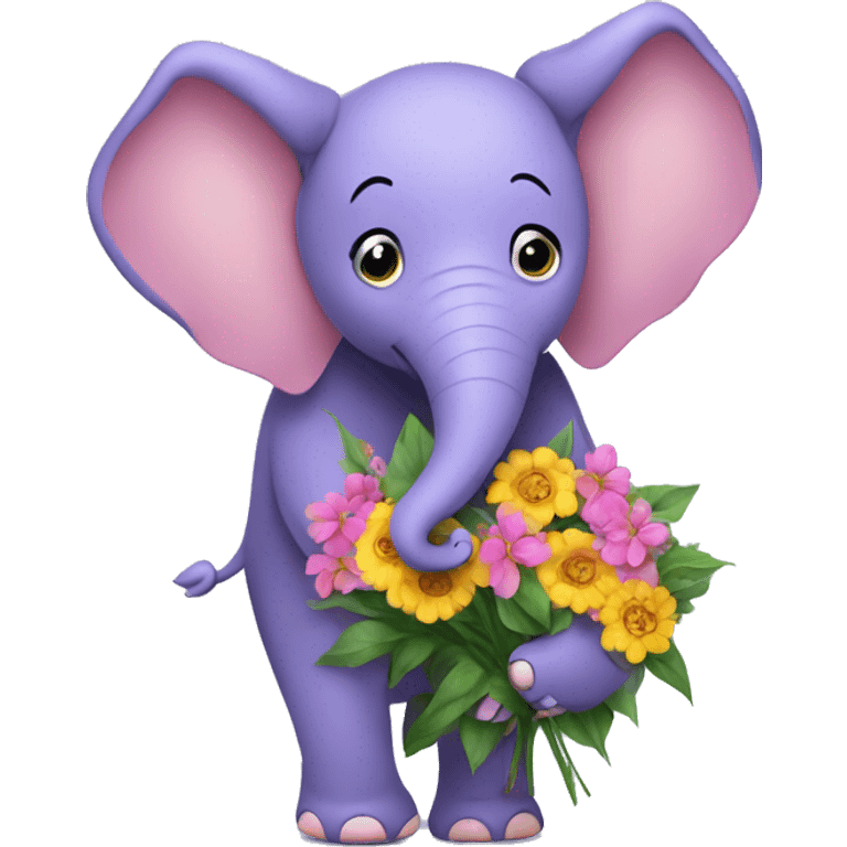 Purple elephant holding flowers ￼ emoji